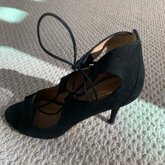Black Aquazurra Suede Lace Up Pumps - Picture 7 of 10